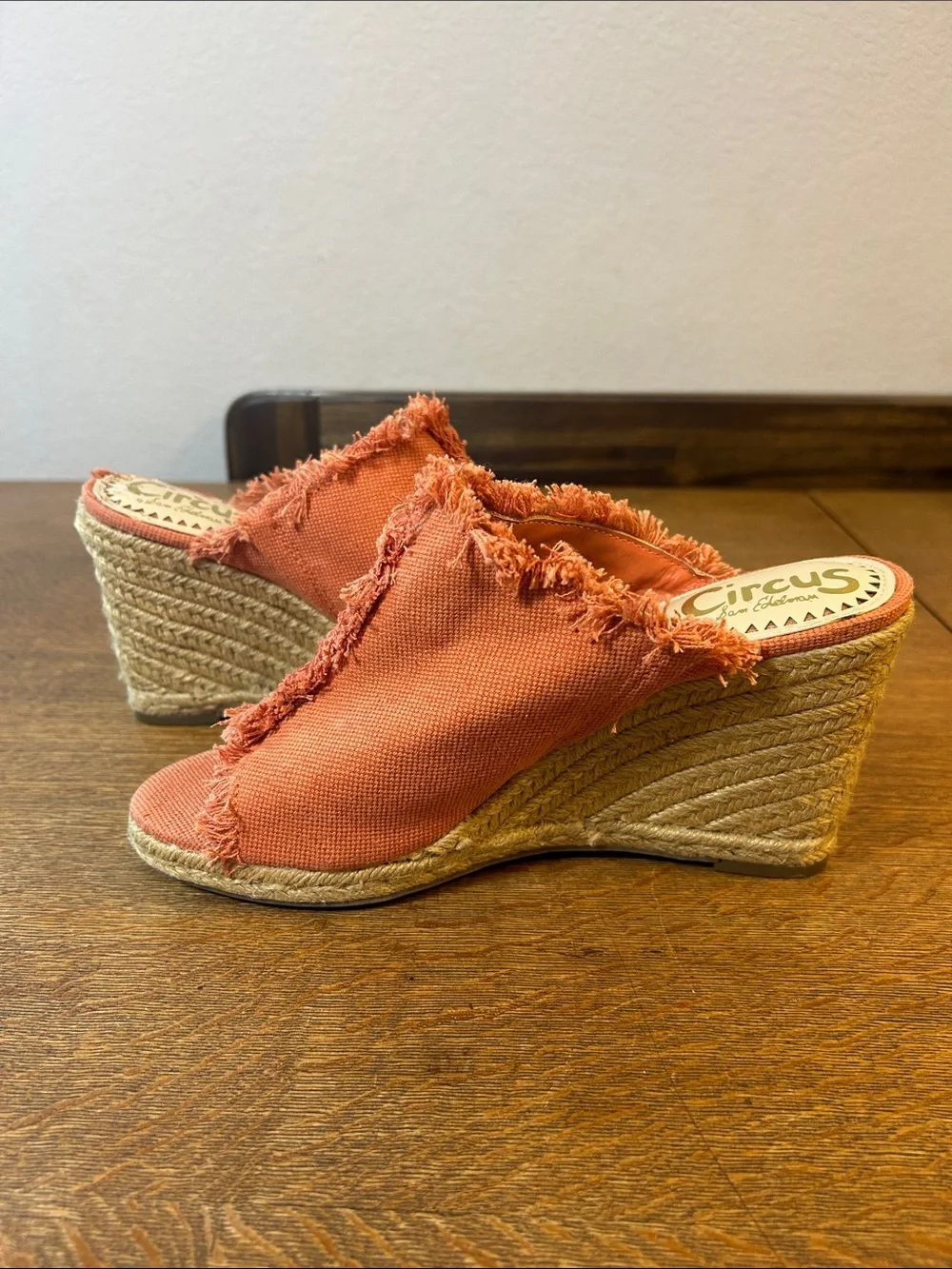 CIRCUS BY SAM EDELMAN Baker Wedge fringe Orange denim Sandals size 8.5